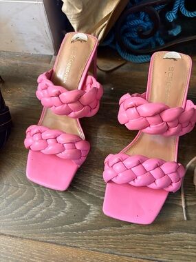 BCBGeneration Pink Braided Strap Heeled Sandals
